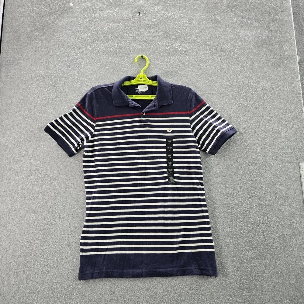 Banana Republic Men Polo S Navy Striped Button Short Sleeve NWT‎